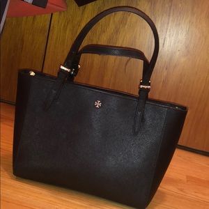 Black Tory Burch triple compartment tote